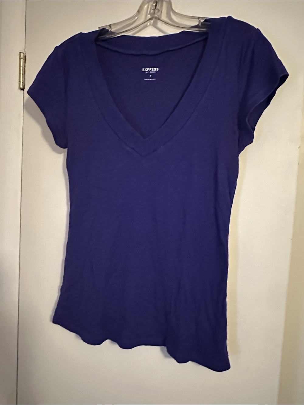Express Deep V-Neck Short Sleeve Tee - Purple